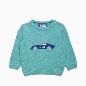 TROTTERS SEBASTIAN SWEATER 12 months. Blue Sweater with Car Design